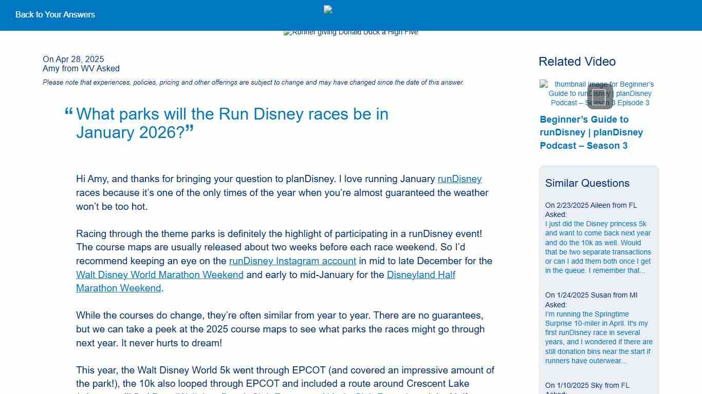 What parks will the Run Disney races be in January 2026? planDisney